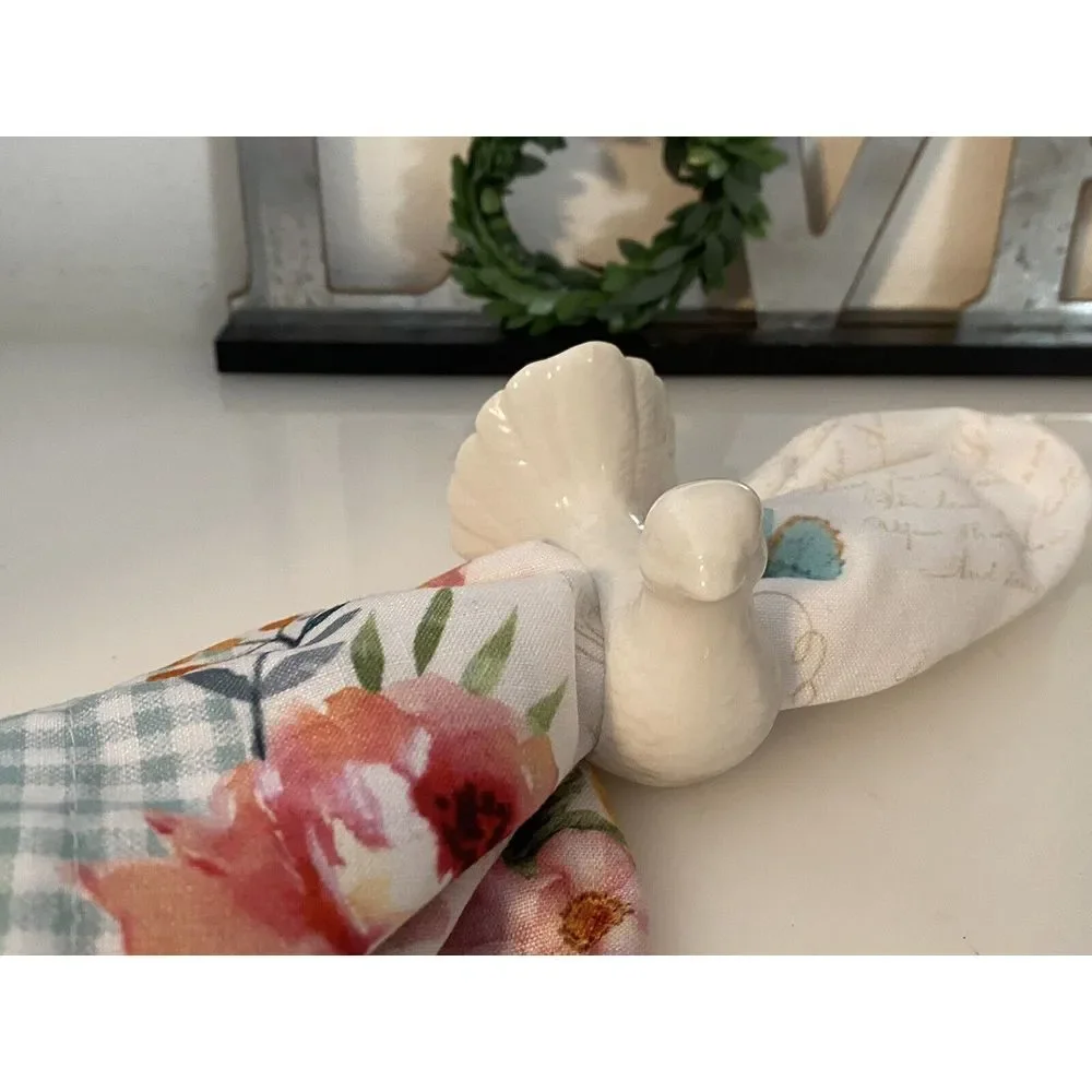 Set of 6 Dove Shafford Napkin Rings Holders Porcelain Bird‎ Retro Table Pigeons